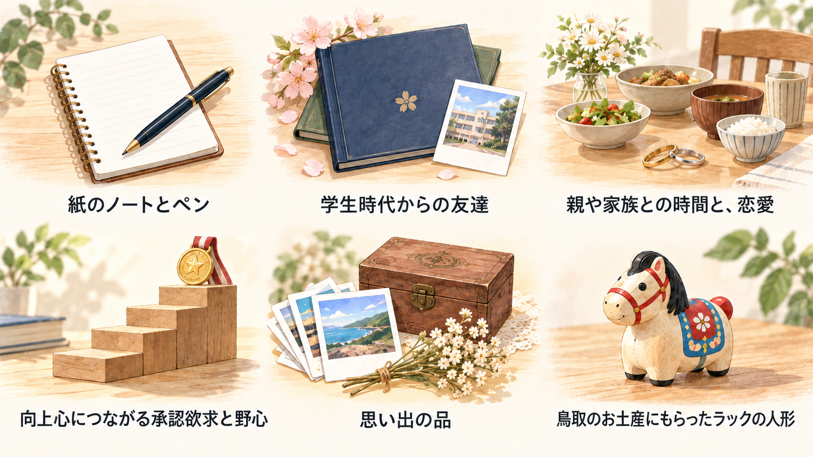 紙のノートとペン、学生時代からの友達、家族との時間など、捨てなくてよかった6つの一覧