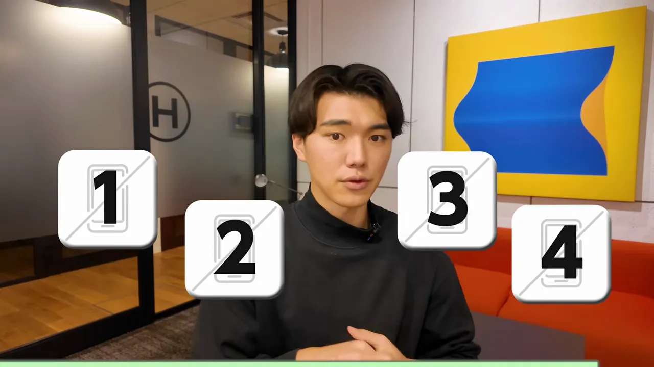 1から4の番号が付いたスマホのアイコンが4つ並び、4つの応急処置を紹介している動画の画面